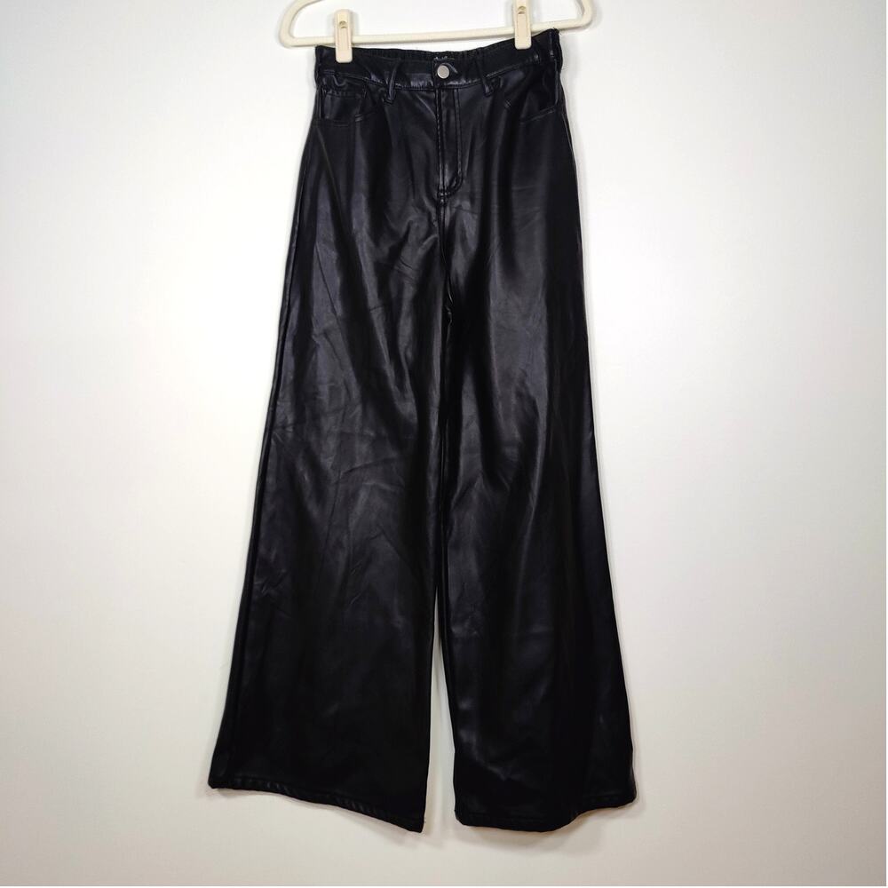 Hunter & Brown Black Vegan Leather Wide Leg Pants M High Rise Chic Y2K 90s
